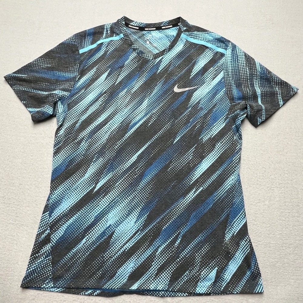 Nike Running Dri-FIT Shirt Mens Large Blue Black Abstract Print 833138-432
